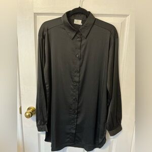 Kaffe Black Satin KAsasmina Oversized Tunic Shirt, Size 40